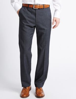 Tailored Fit Textured Flat Front Trousers